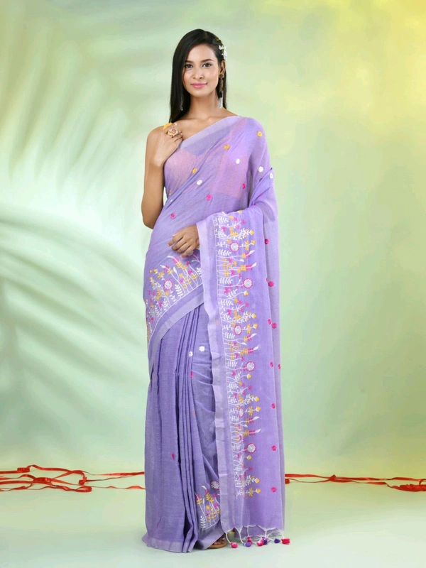 Handloom Floral Embroidered Saree - Mauve
