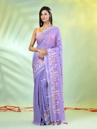 Handloom Floral Embroidered Saree - Mauve