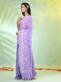 Handloom Floral Embroidered Saree - Mauve