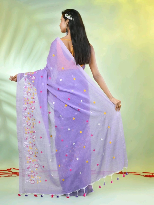 Handloom Floral Embroidered Saree - Mauve