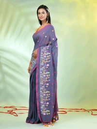Handloom Floral Embroidered Saree - Lavender