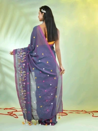 Handloom Floral Embroidered Saree - Lavender