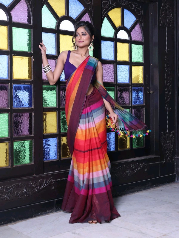 Handloom Raga Cotton Rainbow Saree 