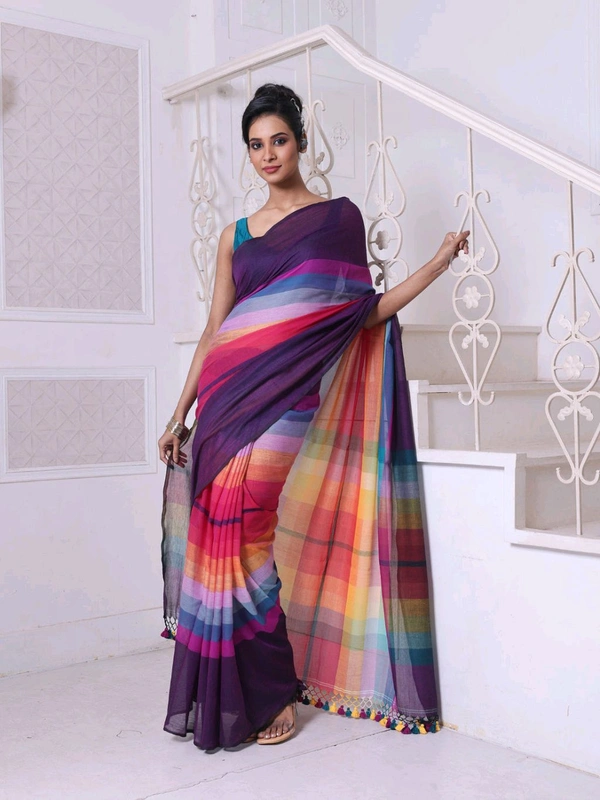 Handloom Raga Cotton Rainbow Saree 