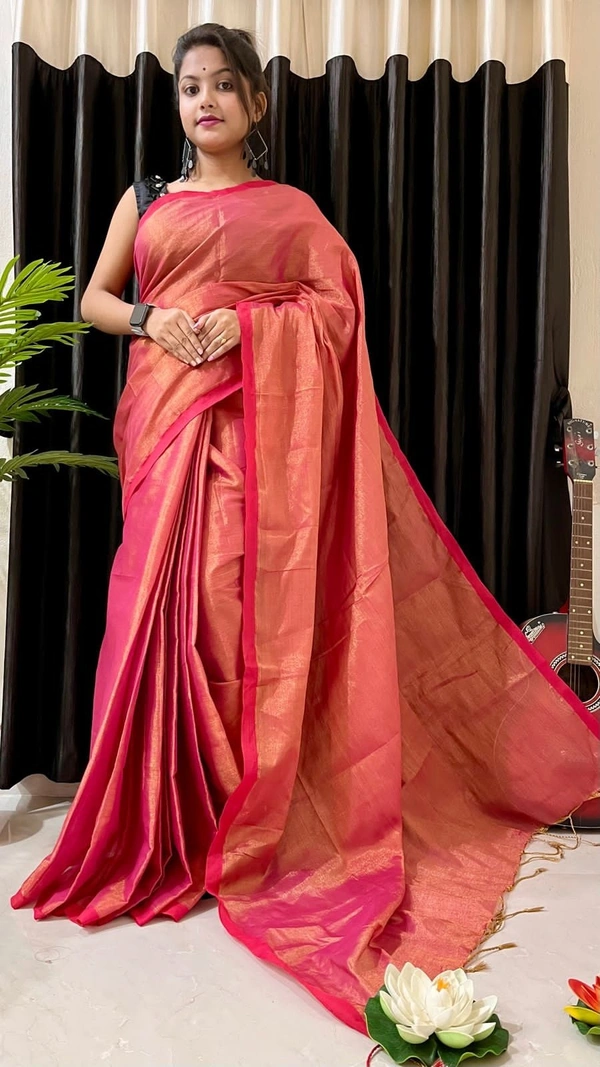 Handloome Duel Tone Tissue Cotton Saree - Rose