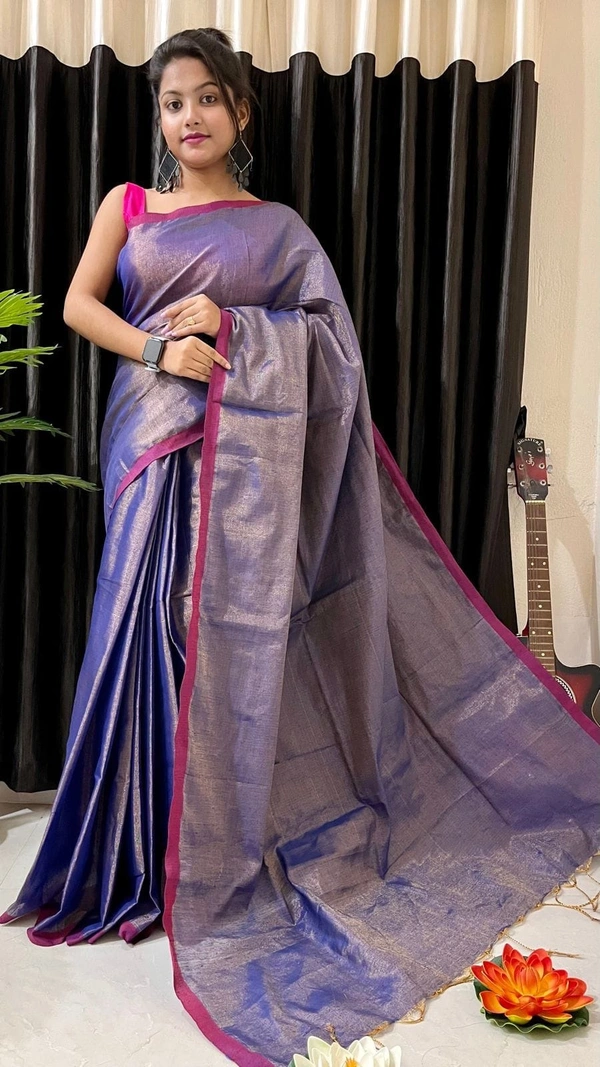 Handloome Duel Tone Tissue Cotton Saree - Purple