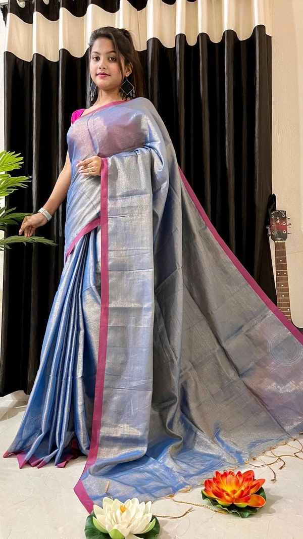 Handloome Duel Tone Tissue Cotton Saree - Lavender Gray