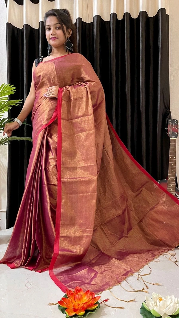 Handloome Duel Tone Tissue Cotton Saree - Maroon