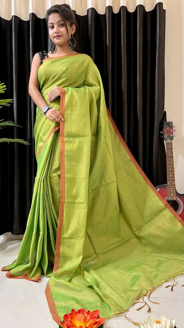 Handloome Duel Tone Tissue Cotton Saree - Green