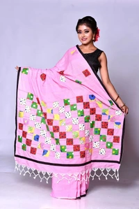Handloom Cotton Boul Aplic Saree - Pink