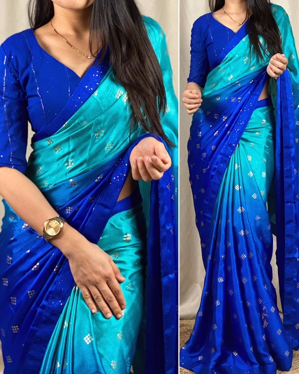 Syra Silk Designer Saree - Blue, Free