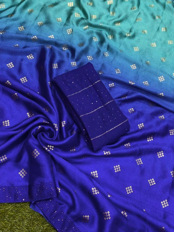 Syra Silk Designer Saree - Blue, Free