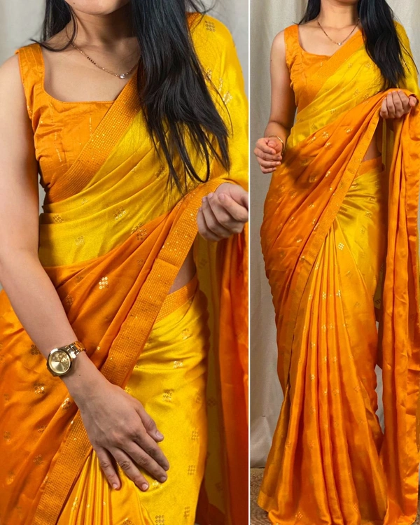 Syra Silk Designer Saree - Yellow, Free