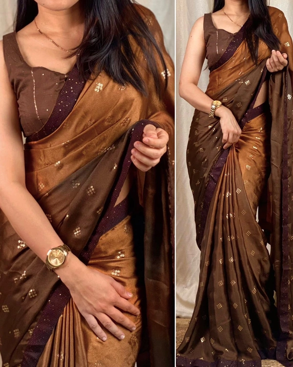Syra Silk Designer Saree - Brown, Free