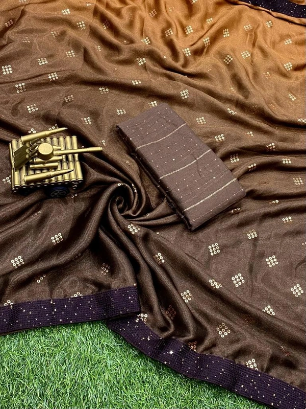 Syra Silk Designer Saree - Brown, Free