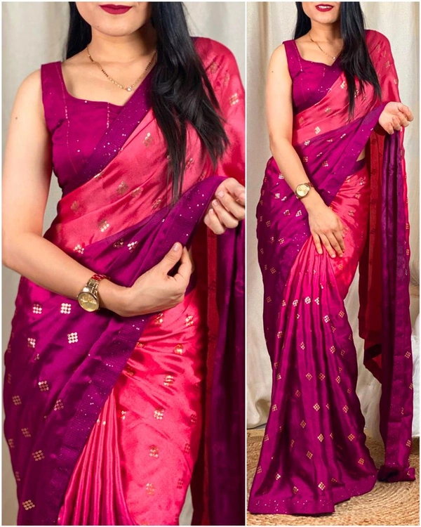 Syra Silk Designer Saree - Tickle Me Pink, Free