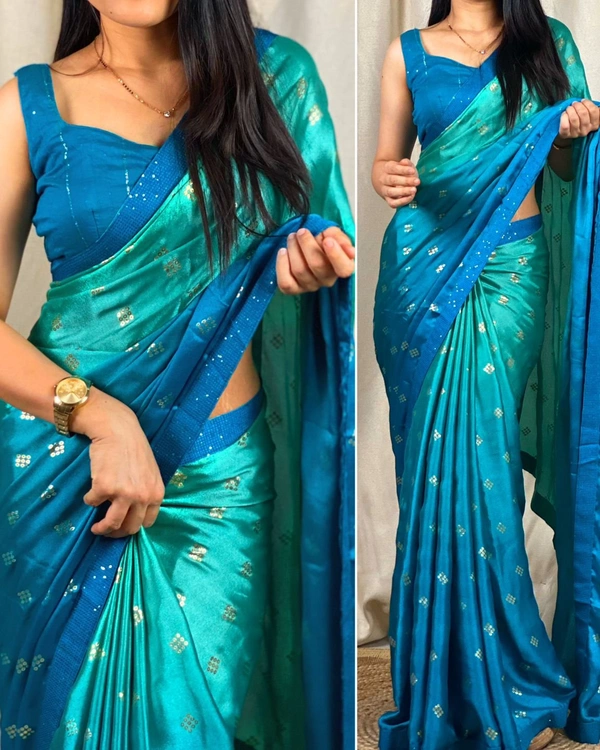 Syra Silk Designer Saree - Teal, Free