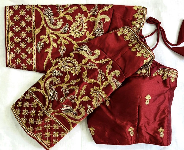 Chandra Kantha Blouse - Maroon, 38 (Alter Upto 40)