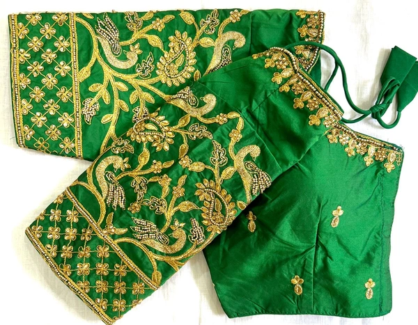 Chandra Kantha Blouse - Green, 38 (Alter Upto 40)