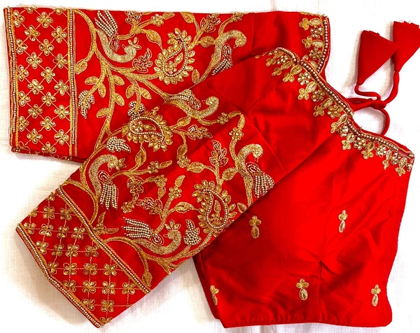 Chandra Kantha Blouse - Red, 38 (Alter Upto 40)