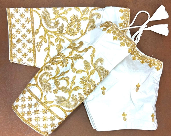 Chandra Kantha Blouse - White, 38 (Alter Upto 40)