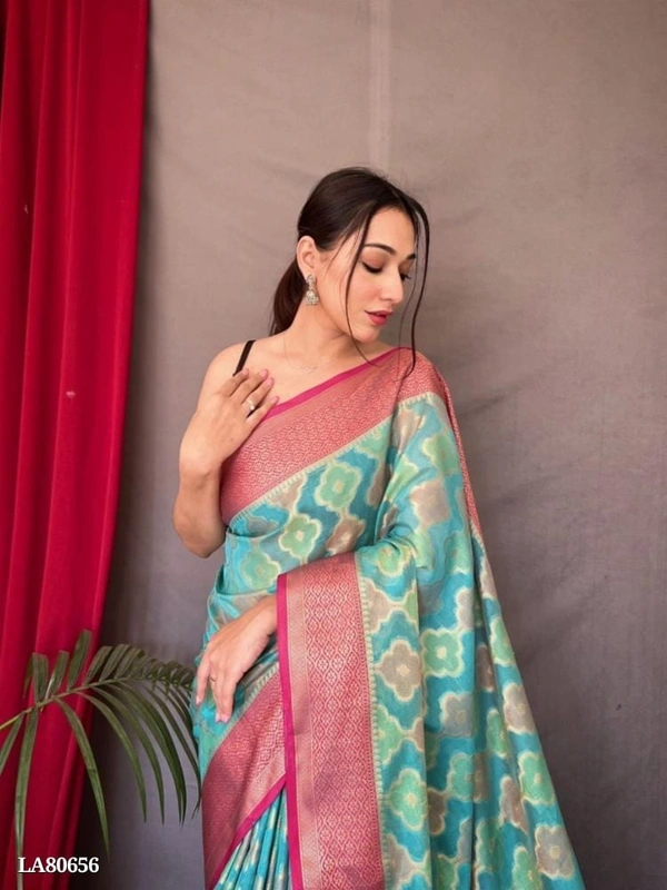 Aashi Silk Saree..1 - Eastern Blue, Free