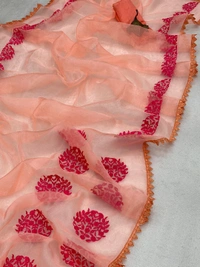 Organza Saree Pc1357 - Peach