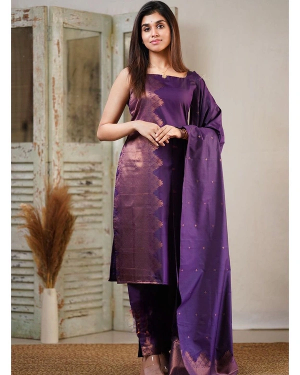 Silk Dress Material  - Electric Violet, Free