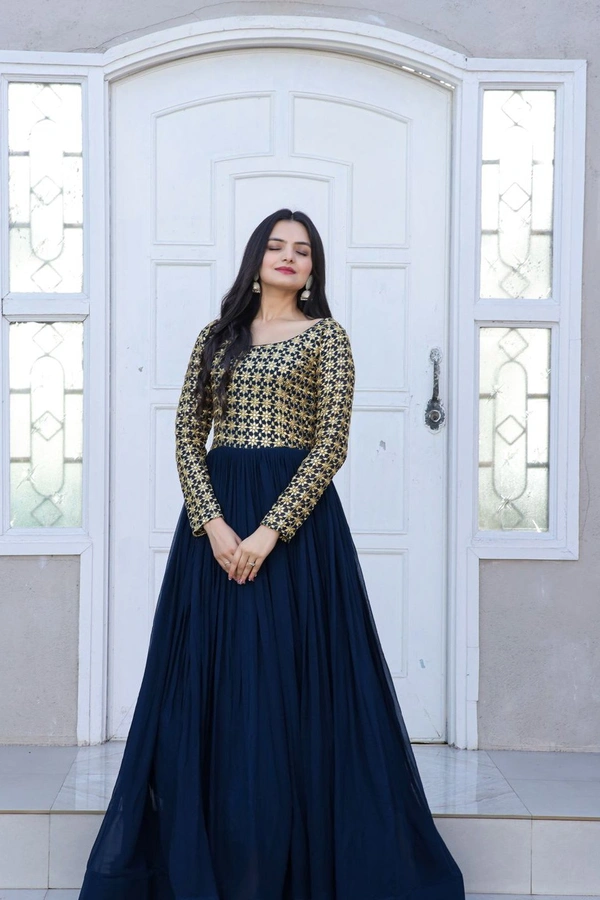 Party Gown Ka1034 Navy - Navy Blue, Free Upto 44