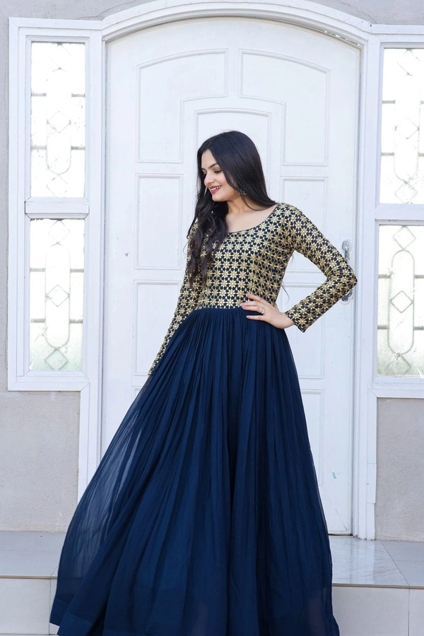 Party Gown Ka1034 Navy - Navy Blue, Free Upto 44