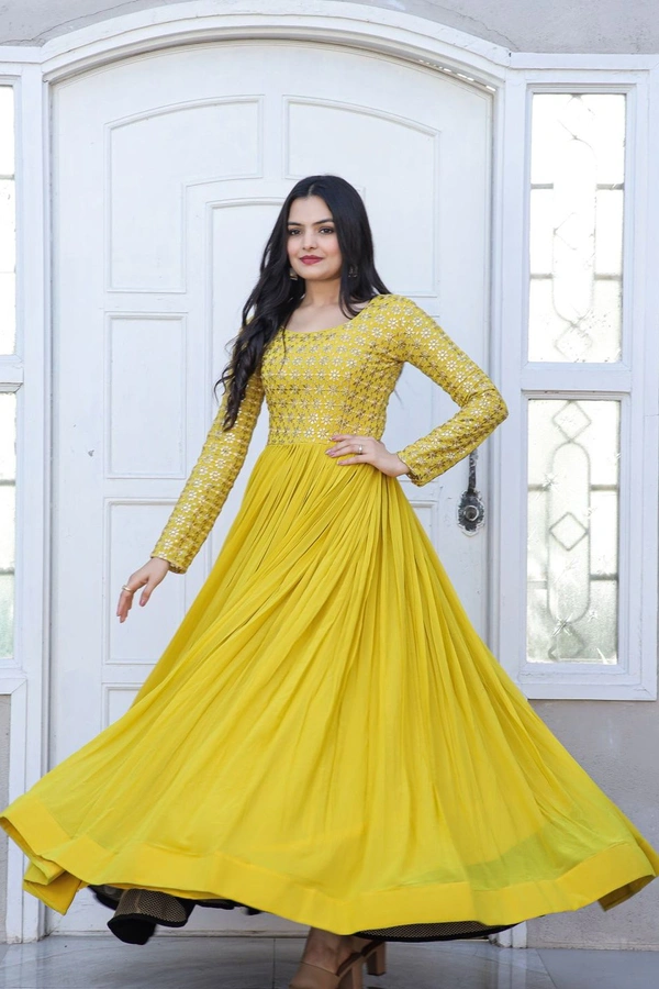 Party Gown Ka1034 Navy - Gold, Free Upto 44