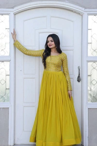 Party Gown Ka1034 Navy - Gold, Free Upto 44