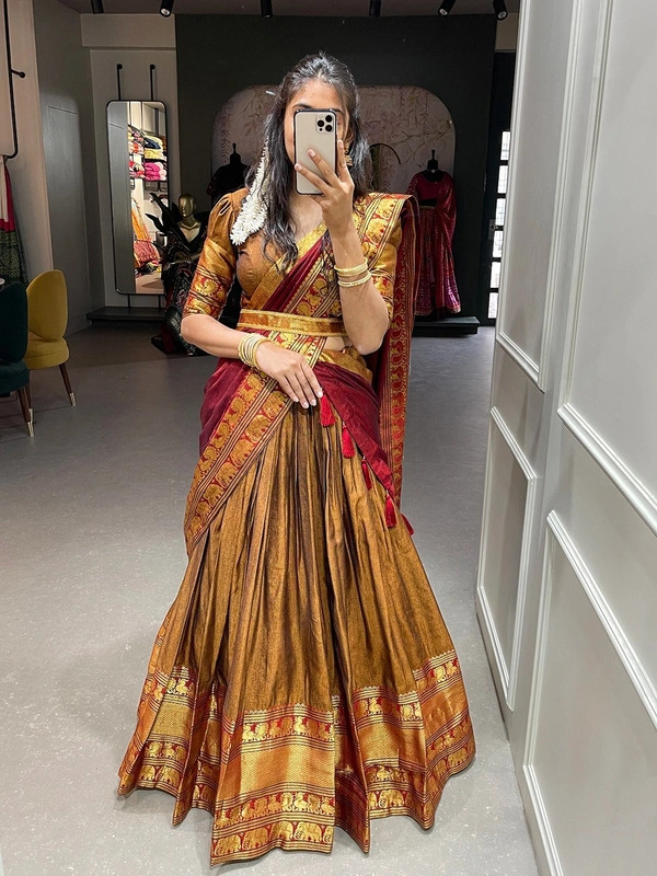 South Silky Lehanga Narayanpet - Yellow Orange