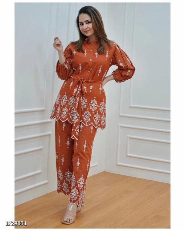 Stylish Cotton Coord Set - Tangerine, M
