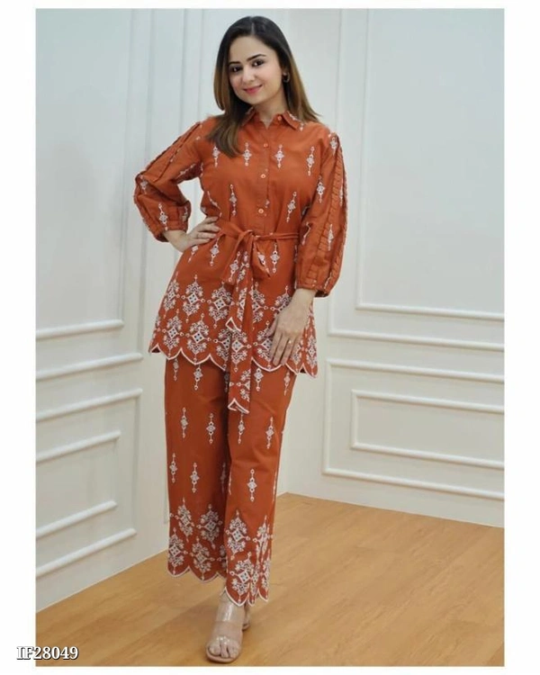 Stylish Cotton Coord Set - Tangerine, M