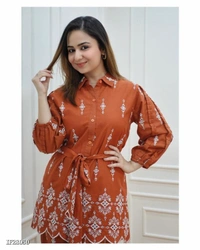 Stylish Cotton Coord Set - Tangerine, L