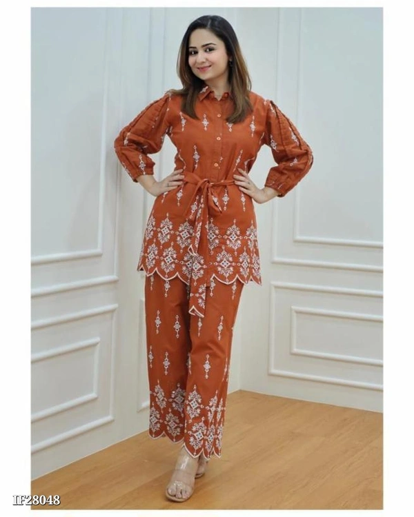 Stylish Cotton Coord Set - Tangerine, XL