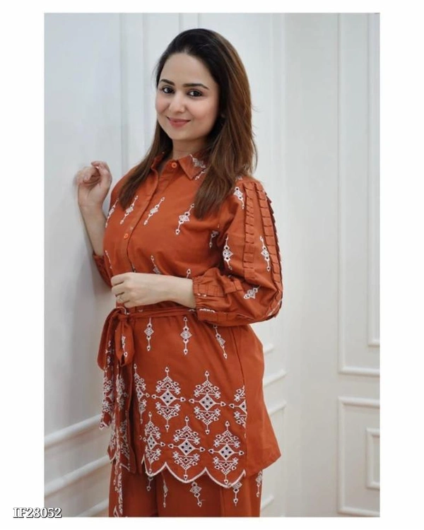 Stylish Cotton Coord Set - Tangerine, XXL