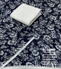 Soft Printed Saree  - Navy Blue, Free