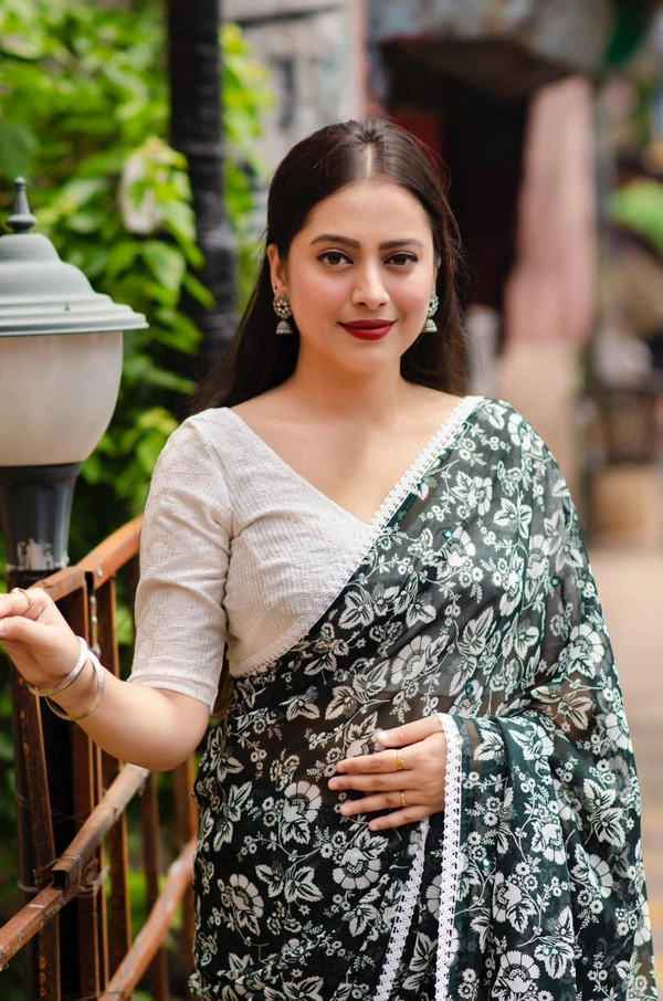 Soft Printed Saree  - Racing Green