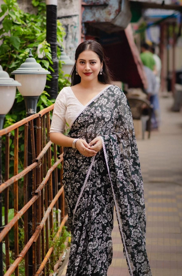 Soft Printed Saree  - Racing Green