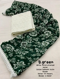 Soft Printed Saree  - Racing Green