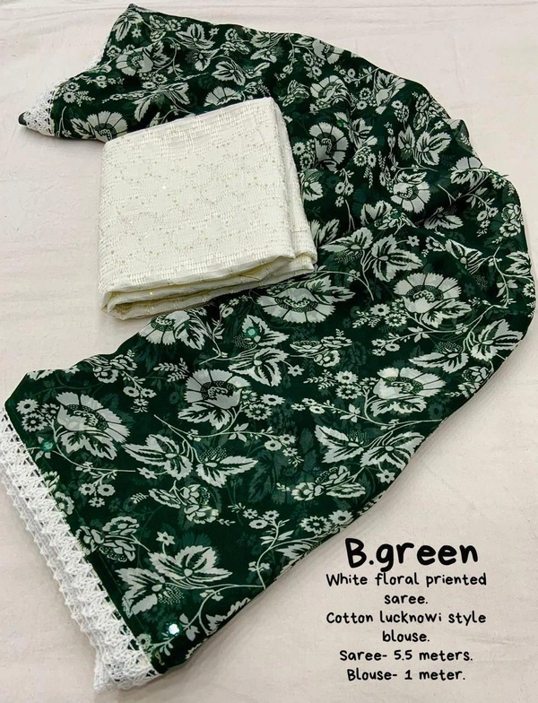 Soft Printed Saree  - Racing Green