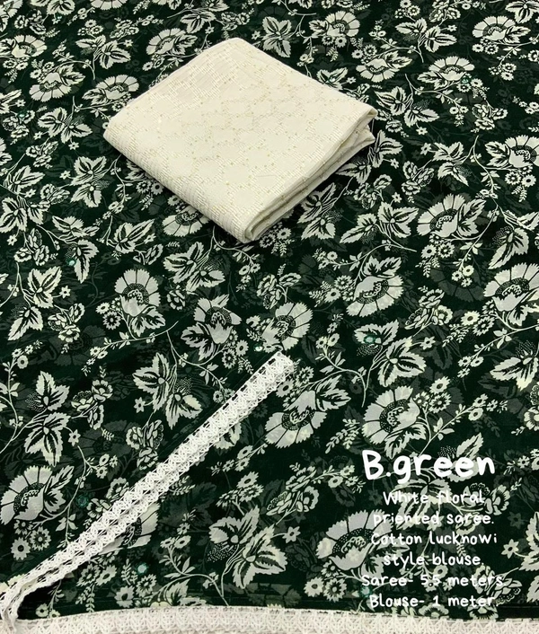 Soft Printed Saree  - Racing Green