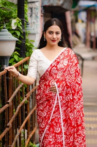 Soft Printed Saree  - Red