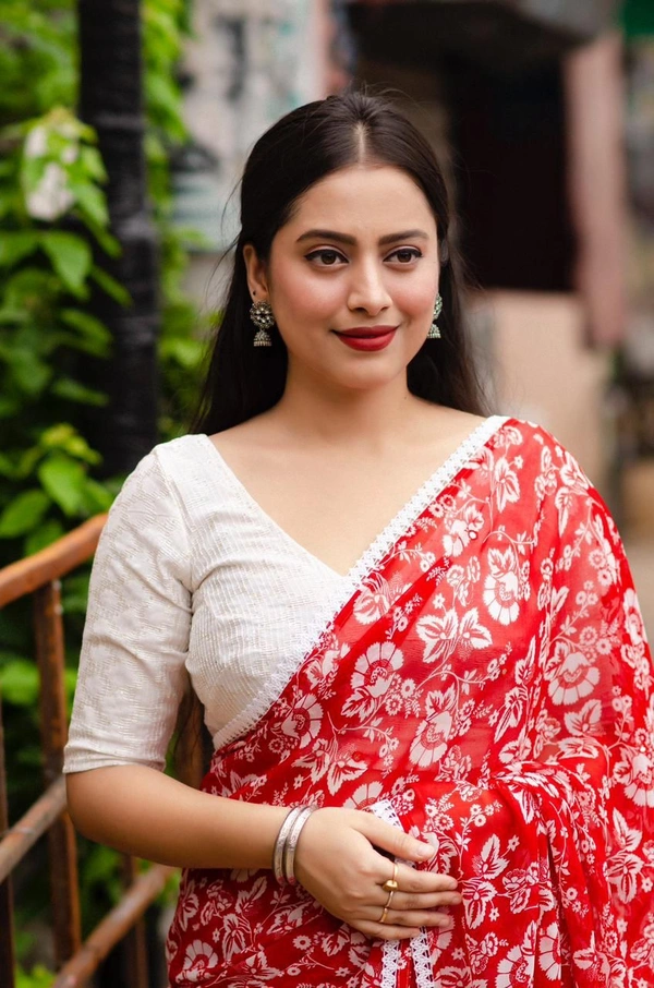 Soft Printed Saree  - Red