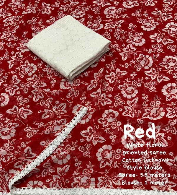 Soft Printed Saree  - Red