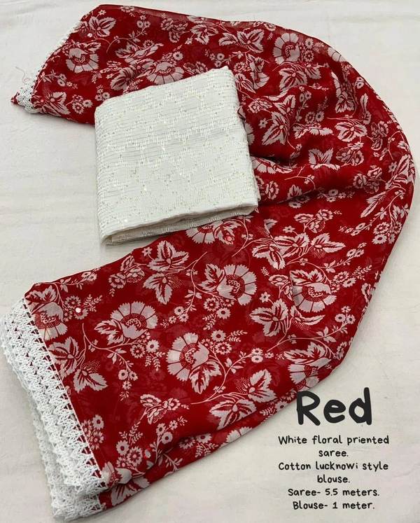 Soft Printed Saree  - Red
