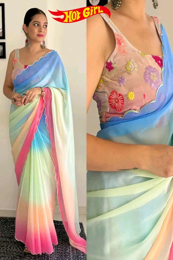 Hot Girl Designer Saree - Denim