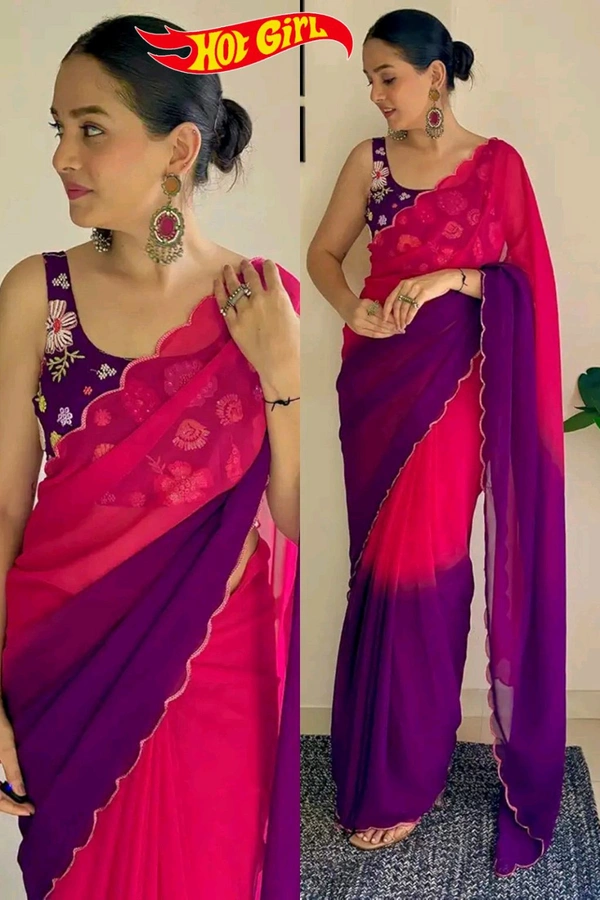 Hot Girl Designer Saree - Brilliant Rose